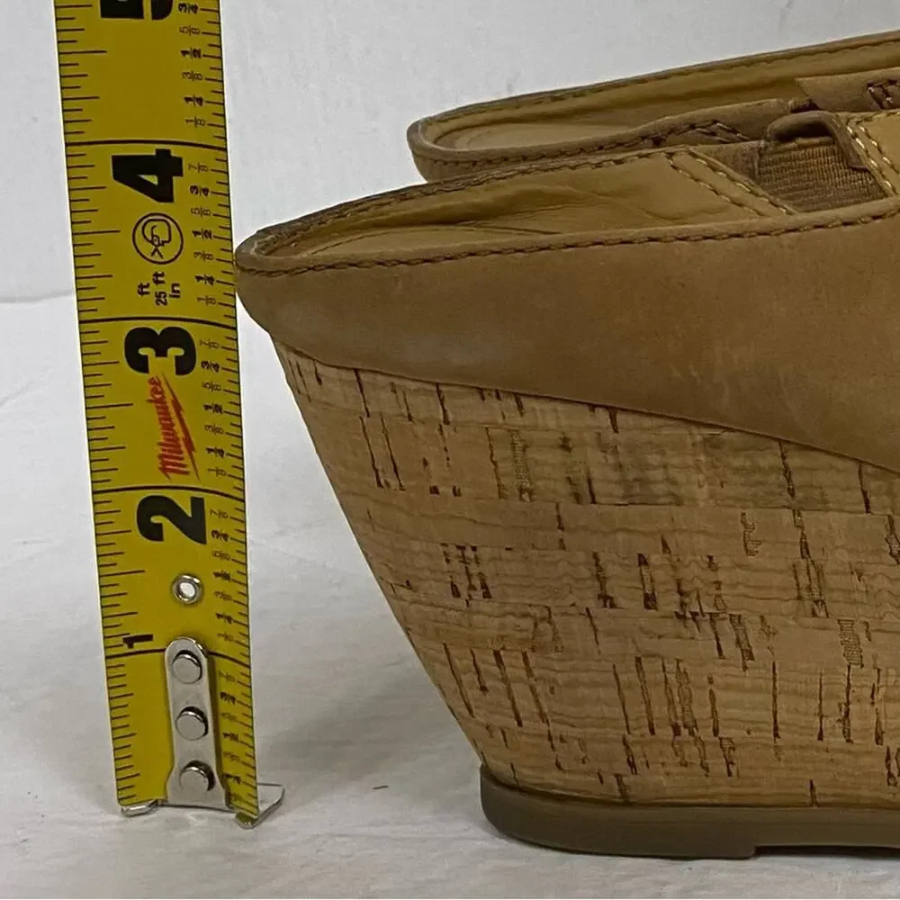 Franco Sarto Fiona Tan Leather Cork Platform Wedge Slip On Shoes Size 11